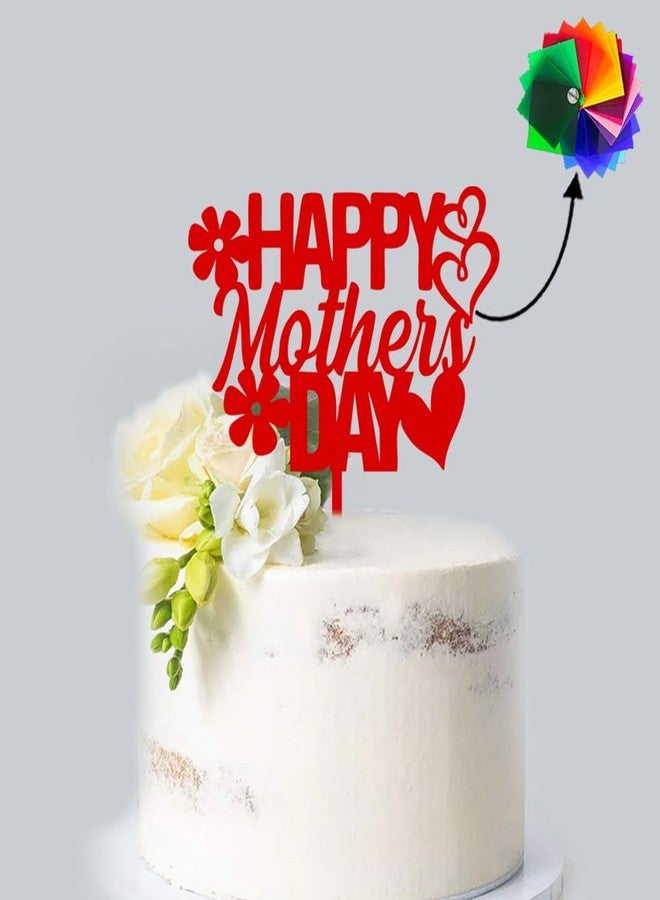 Suruchi Strokes Mother’s Day Cake Topper | Happy Mother’s Day Acrylic Cake Decoration Item (Red) - Image 5
